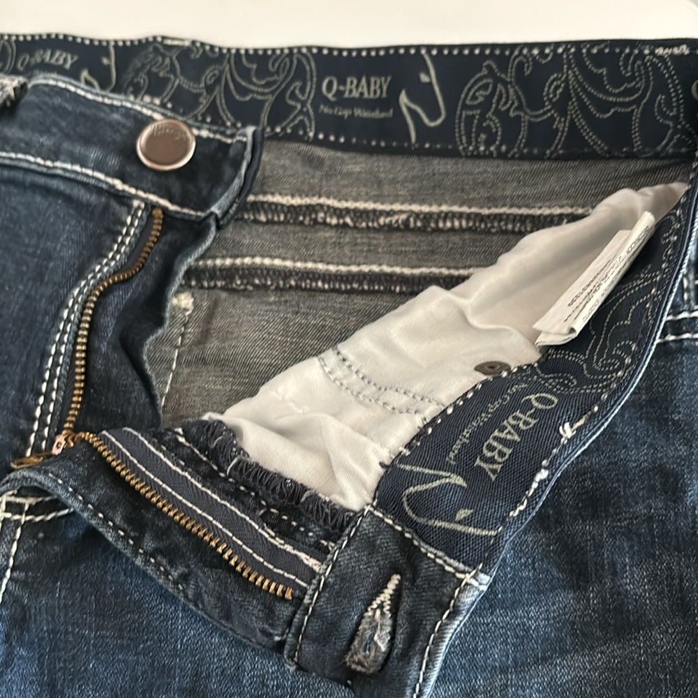 Wrangler Q-Baby No Gap Waistband Denim Dark Blue Jeans Embroidered Pockets 9/10